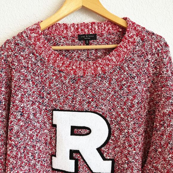Rag & Bone Womens Halstead Varsity Sweater Medium Chunky Knit Oversized Preppy - Picture 2 of 9